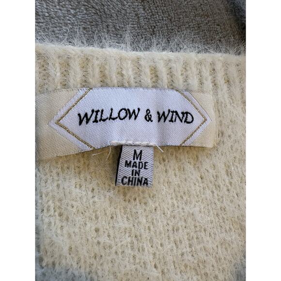 Willow & Wind Cardigan Tank Fuzzy Eyelash Knit Ivory Cream Womens M Cropped - Picture 3 of 4